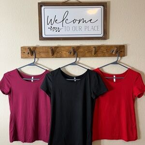 3 Pack Girl Fitted Burgundy, Black and Red Short Sleeve Tees